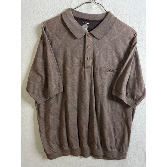 David Taylor Polo Men's XXL Brown Diamond Print Short Sleeve Casual - Picture 1 of 10